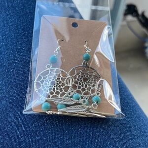 Silver Dreamcatcher Earrings with Turquoise Beads